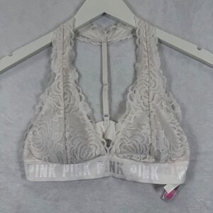 PINK Victoria's Secret White Floral Lace Halter Bralette Racerback Medium